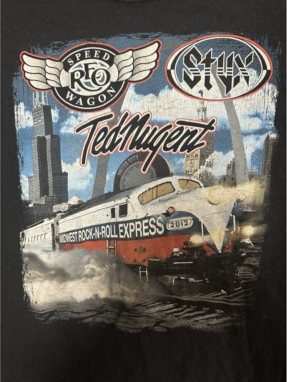 REO Speedwagon Styx Ted Nugent 2012 Tour T Shirt XL Rock Band Concert Tee